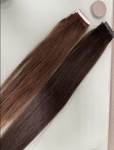 Customer photo review of Classic Tape In Hair Extensions Brown Color Straight & Body Wave