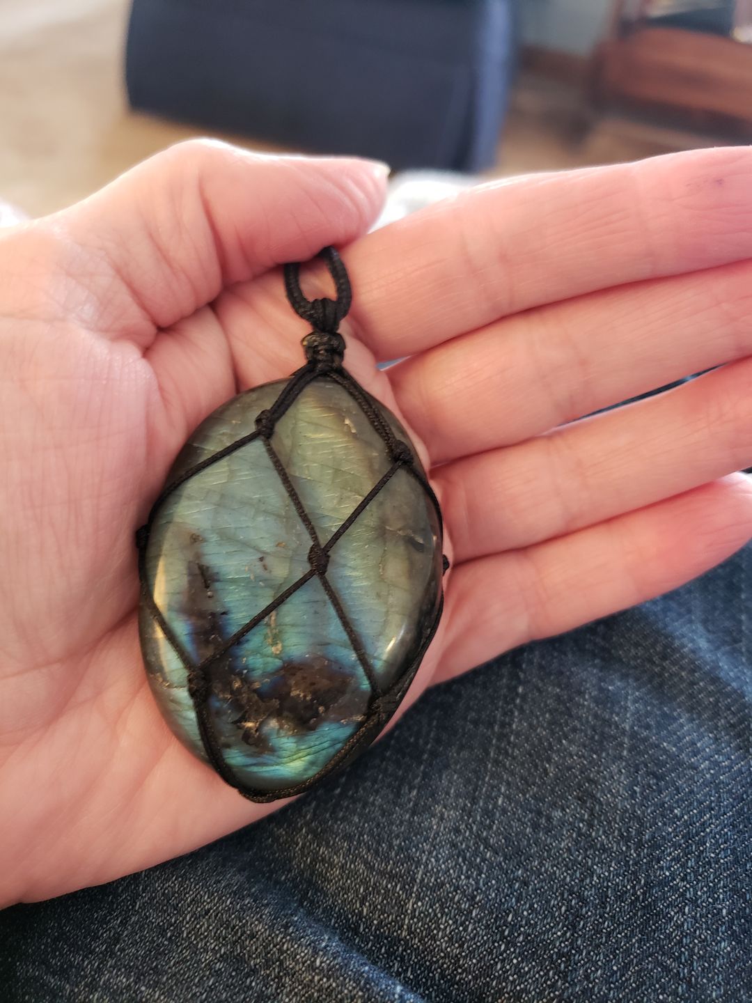 Customer photo review of Dragon's Heart Labradorite Necklace
