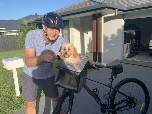 Customer photo review of All In One Pet Carrier Bag | Dog Bike Basket | Backpack for Dogs & Cats | Car Booster Seat