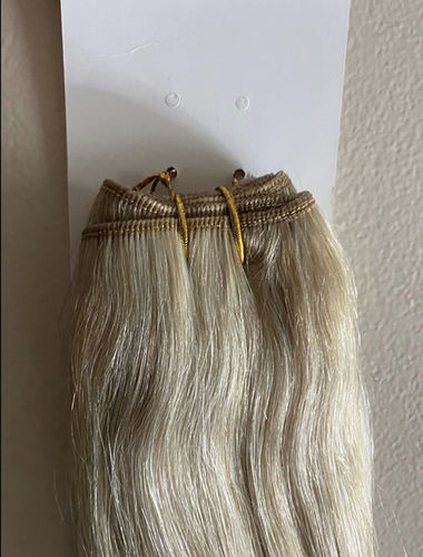 Customer photo review of Hand Tied Weft Raw Russian Human Hair Extensions Double Drawn Blond Color Custom