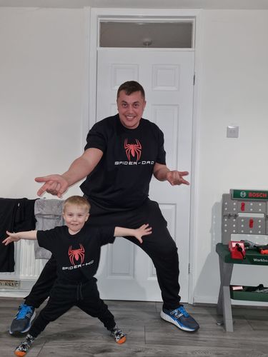 Customer photo review of Spider-Dad & Spider-Kid Matching Black T-Shirts