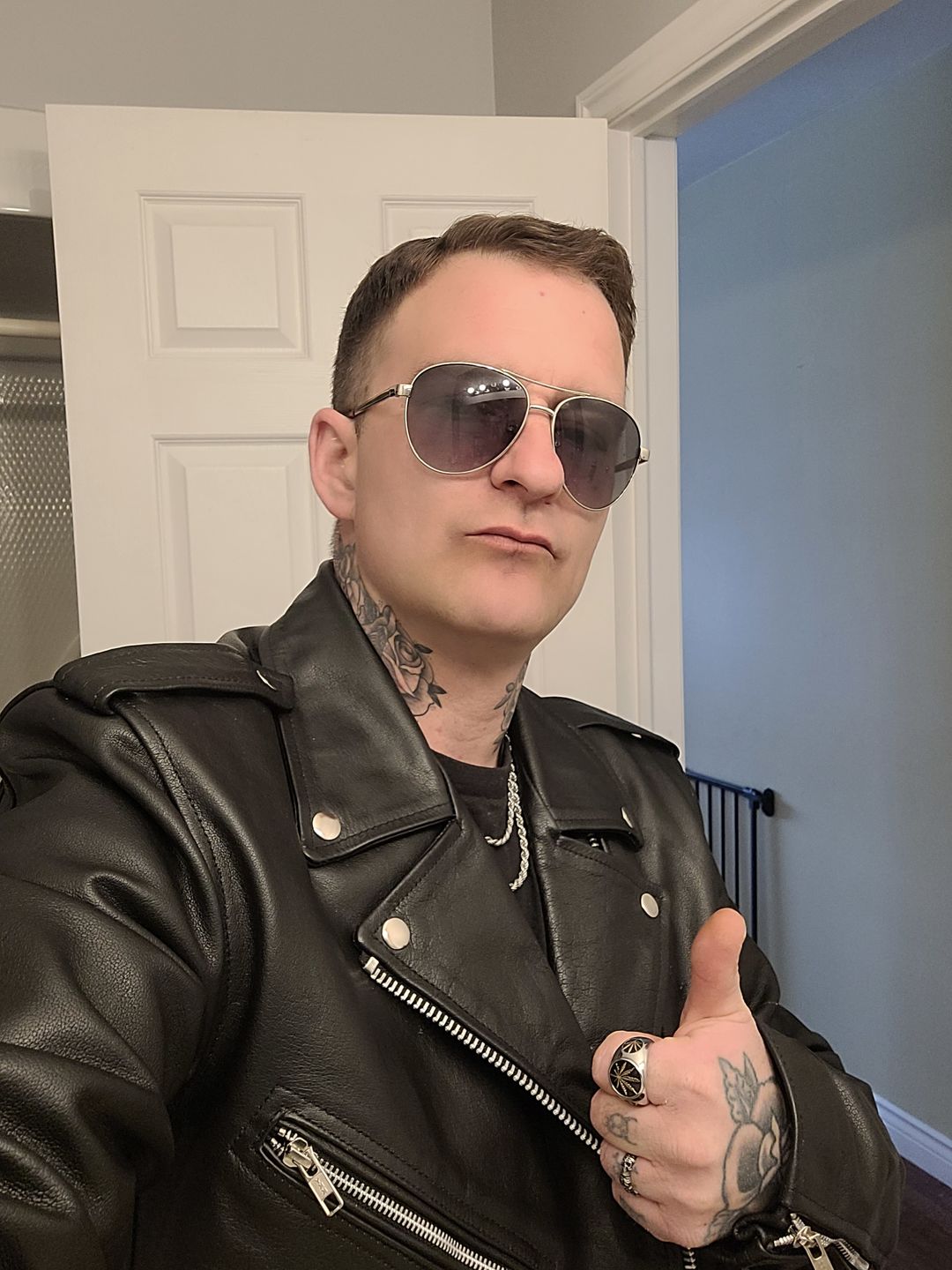 Customer photo review of "Perfect" Biker Style Classic Black Premium Heavy Leather Jacket