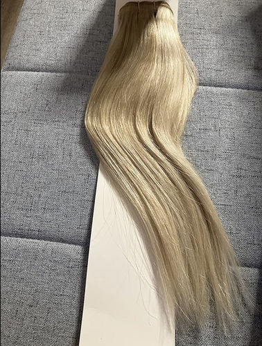 Customer photo review of Hand Tied Weft Raw Russian Human Hair Extensions Double Drawn Blond Color Custom
