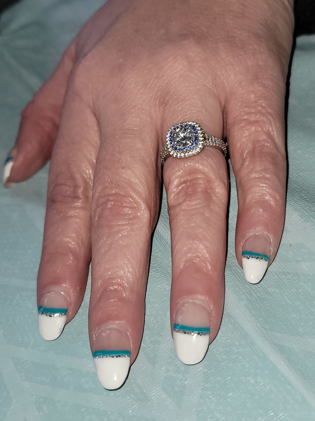 Customer photo review of Double Halo Moissanite Split Shank Pave Engagement Ring