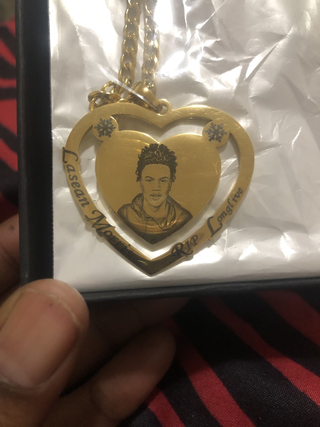 Customer photo review of Photo Engraved Heart Necklace