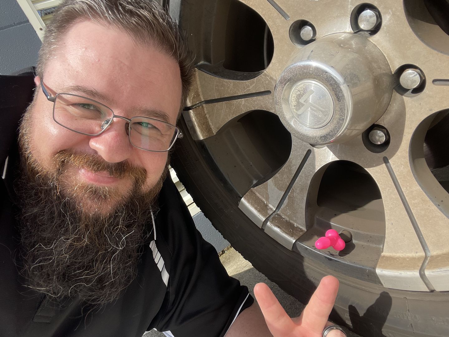 Customer photo review of Rooster Shaped Valve Stem Cap 🐓🧢 - TireCockz Prank (4 Pack!)