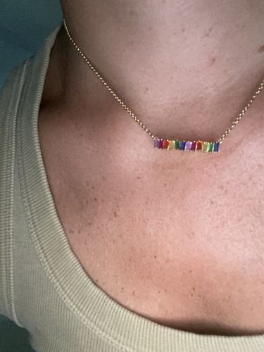 Customer photo review of RAINBOW CLUSTER BAR NECKLACE