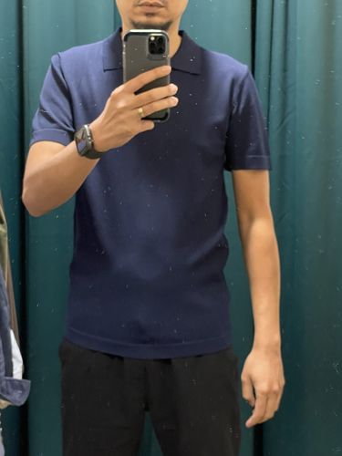 Customer photo review of Knit Polo Tee - Navy Blue Open Collar