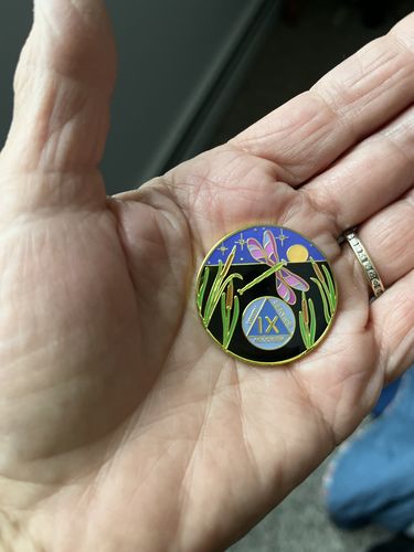 Customer photo review of Dragonfly 9th Step 9 Year Specialty AA Recovery Medallion - Tri-Plated Nine Year Chip/Coin