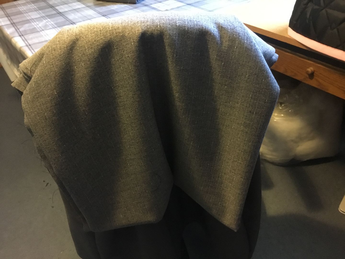 Customer photo review of Grey Herringbone Suiting Fabric