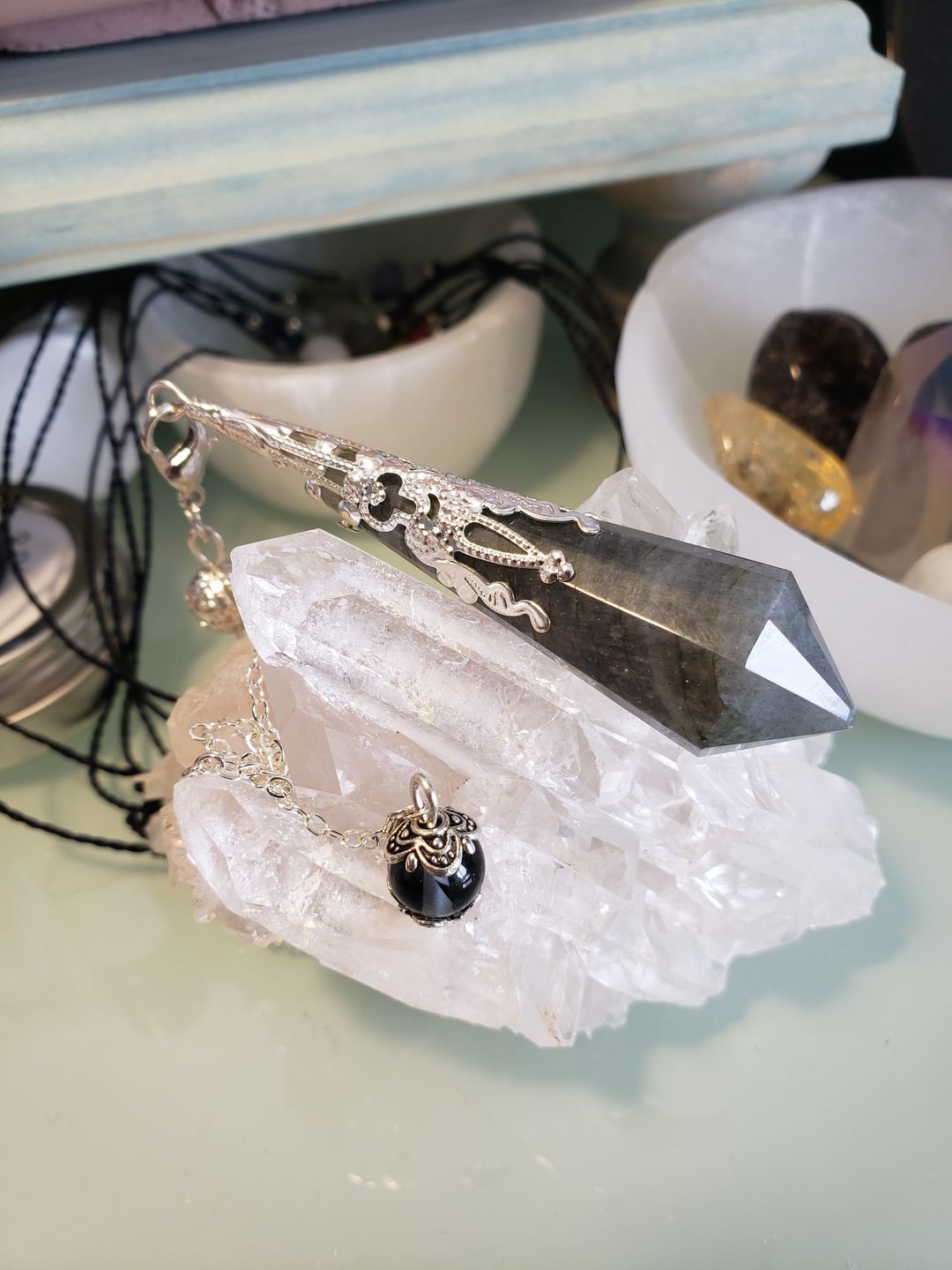 Customer photo review of Mystical Labradorite Crystal Pendulum