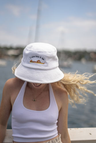 Customer photo review of Came Here To Tan - White Terry Bucket Hat