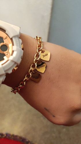 Customer photo review of Link Bracelet with Heart Charms in 18K Gold Plating