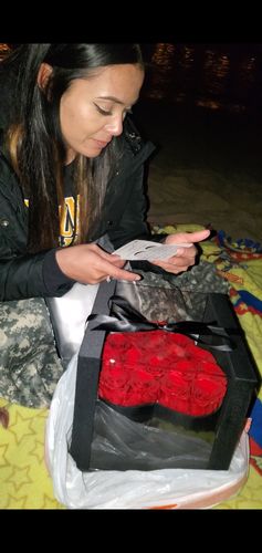 Customer photo review of 16 Red Preserved Roses In A Luxury Love Heart Shaped Box With A Heart Necklace