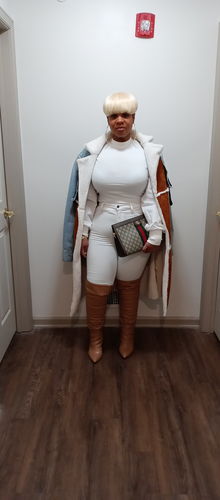 Customer photo review of Color Block Notched Lapel Unique Belted Coat