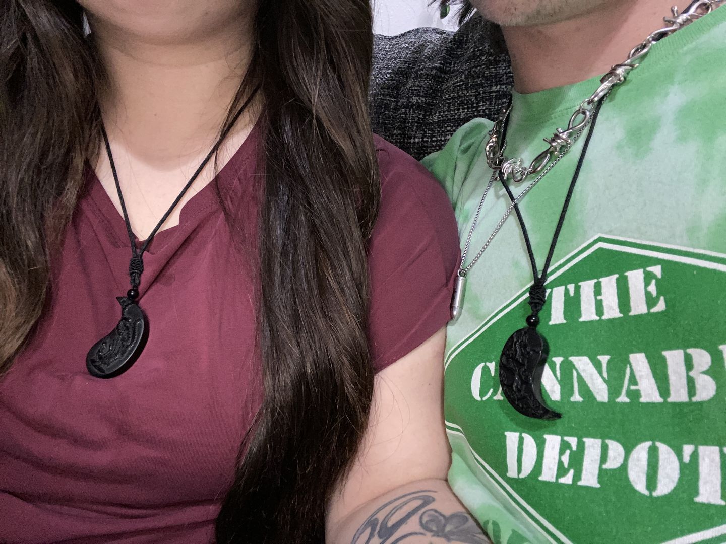 Customer photo review of Obsidian Ying Yang Couple Matching Necklaces