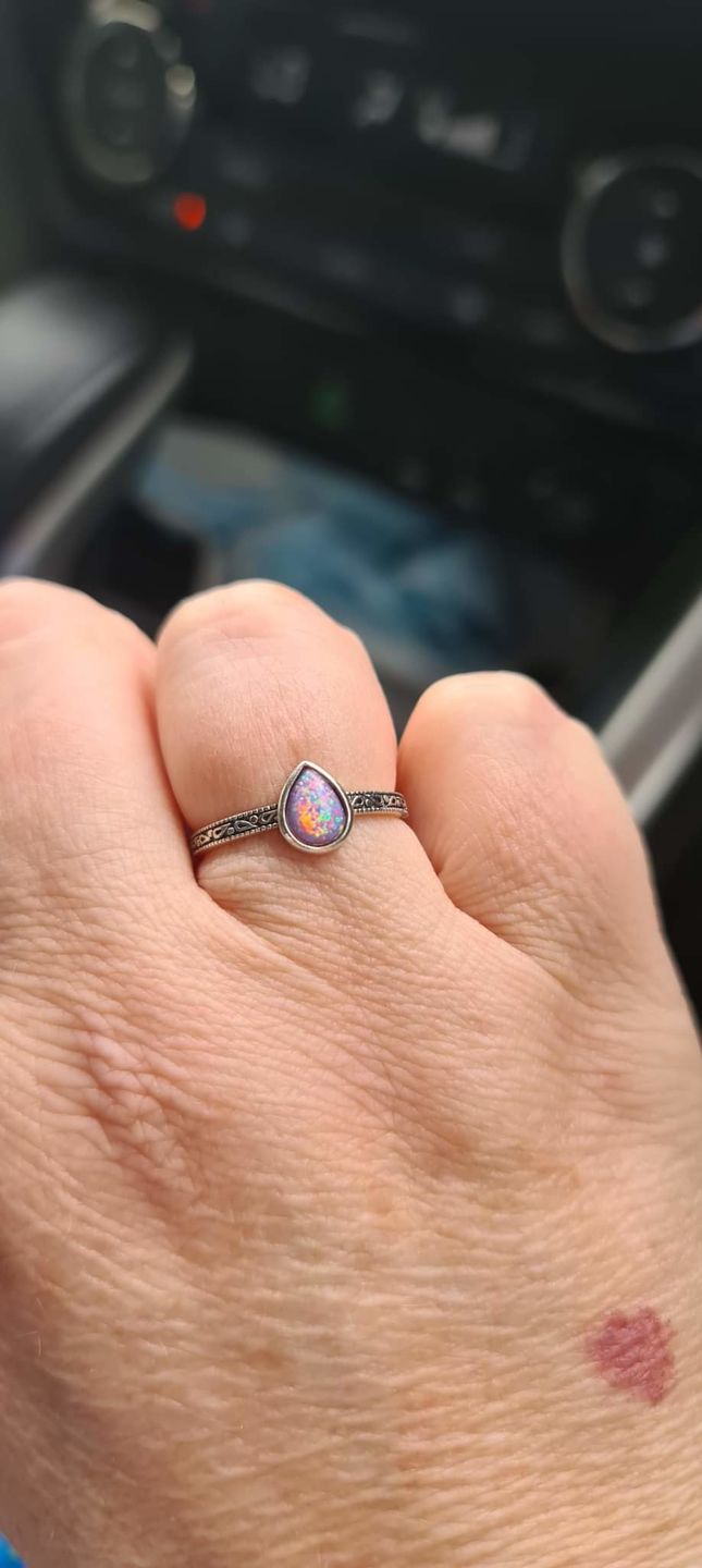 Customer photo review of Purple Tear Drop Opal Ring