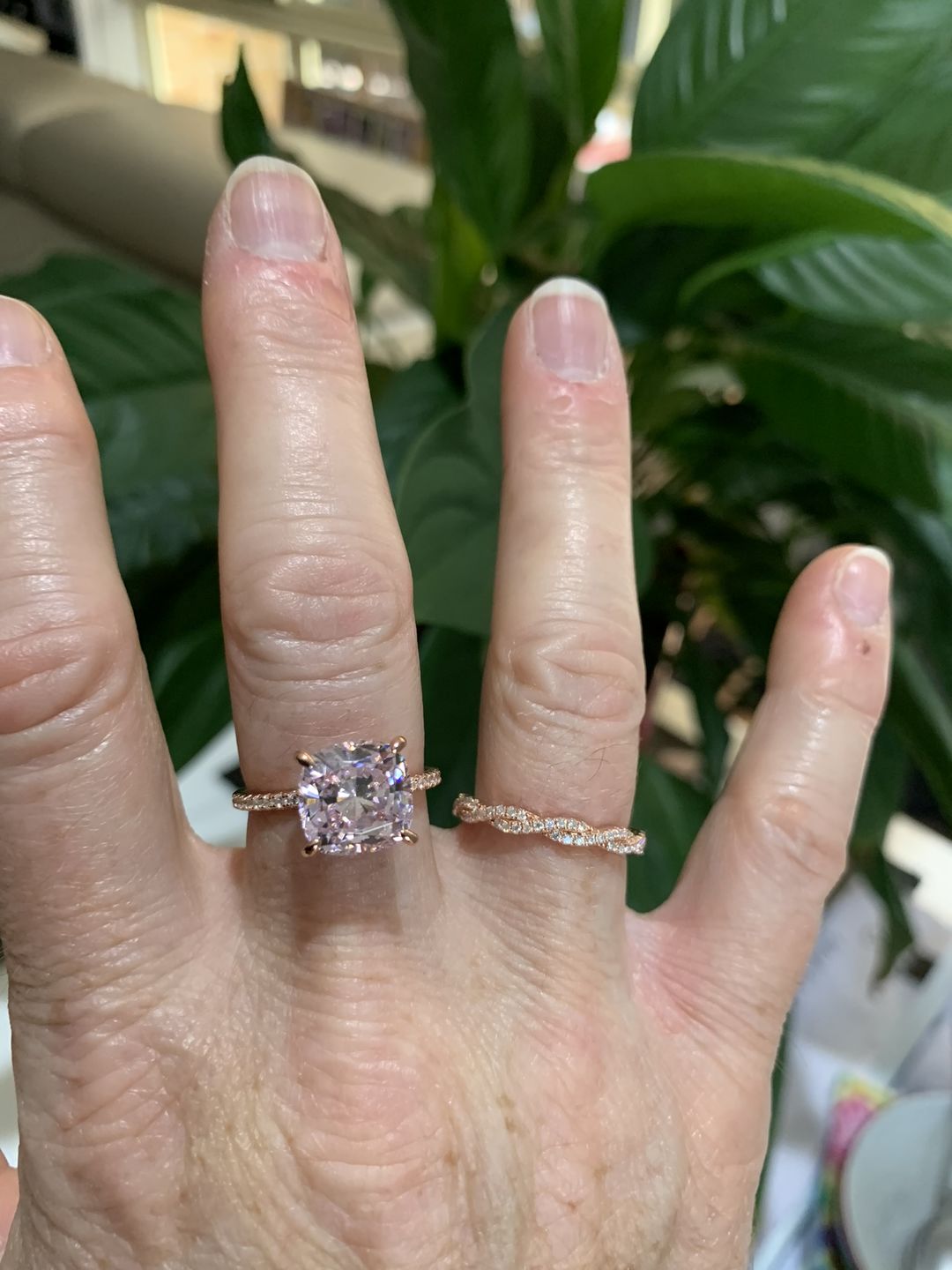 Customer photo review of Hidden Halo Cushion Lab-Created Sapphire Pave Rose Gold Sterling Silver Ring