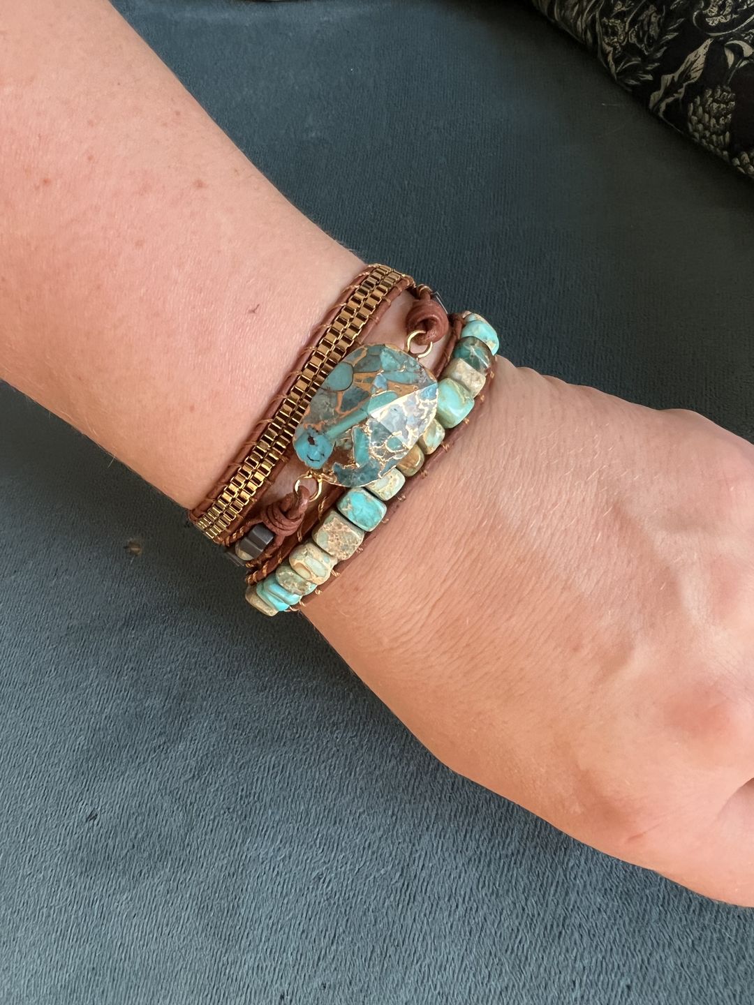Customer photo review of Turquoise Calming Energy Wrap Bracelet