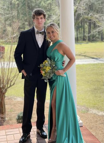 Customer photo review of Jacksonville grey green Feather Bow Tie  with Feather Lapel Pin Set - Mandujour Handmade