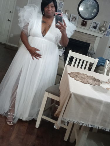 Customer photo review of Solid Color Dramatic Maxi Dress