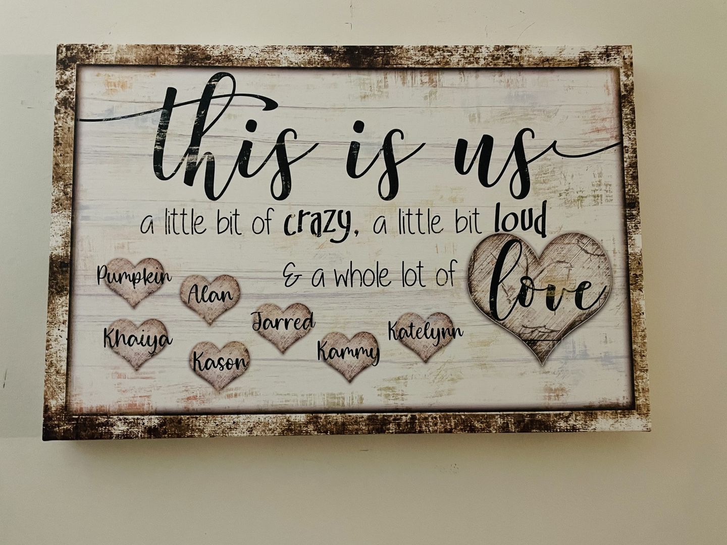 Customer photo review of Personalized "This Is Us - Crazy, Loud, Love" Premium Canvas
