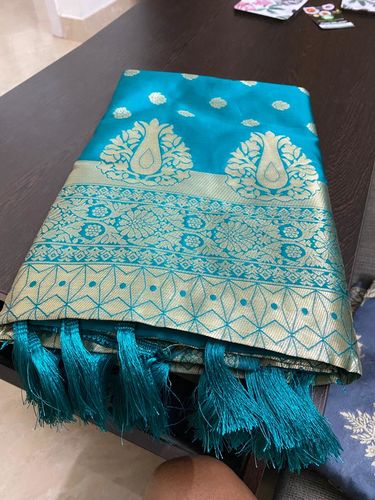 Customer photo review of Aqua Green Banarasi Saree