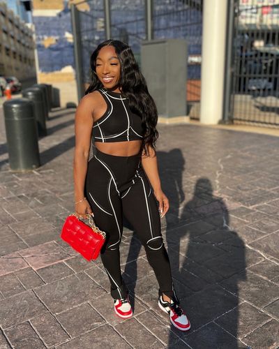 Customer photo review of Raw Trim Quilted Flap Shoulder Bag