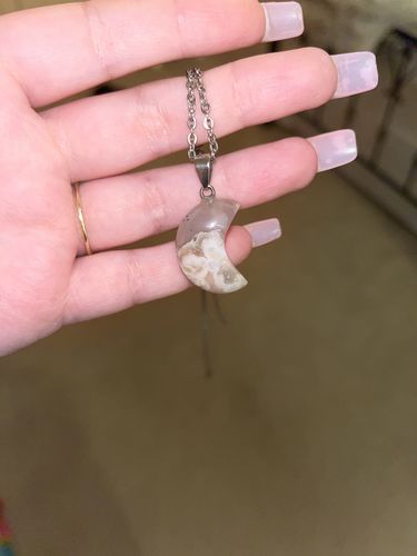 Customer photo review of Flower Agate Moon Pendant