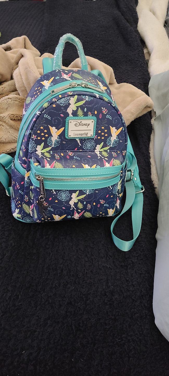 Customer photo review of 707 Street Exclusive - Disney Tinkerbell Glow in the Dark Allover Print Mini Backpack w/ Teal Straps - December Preorder