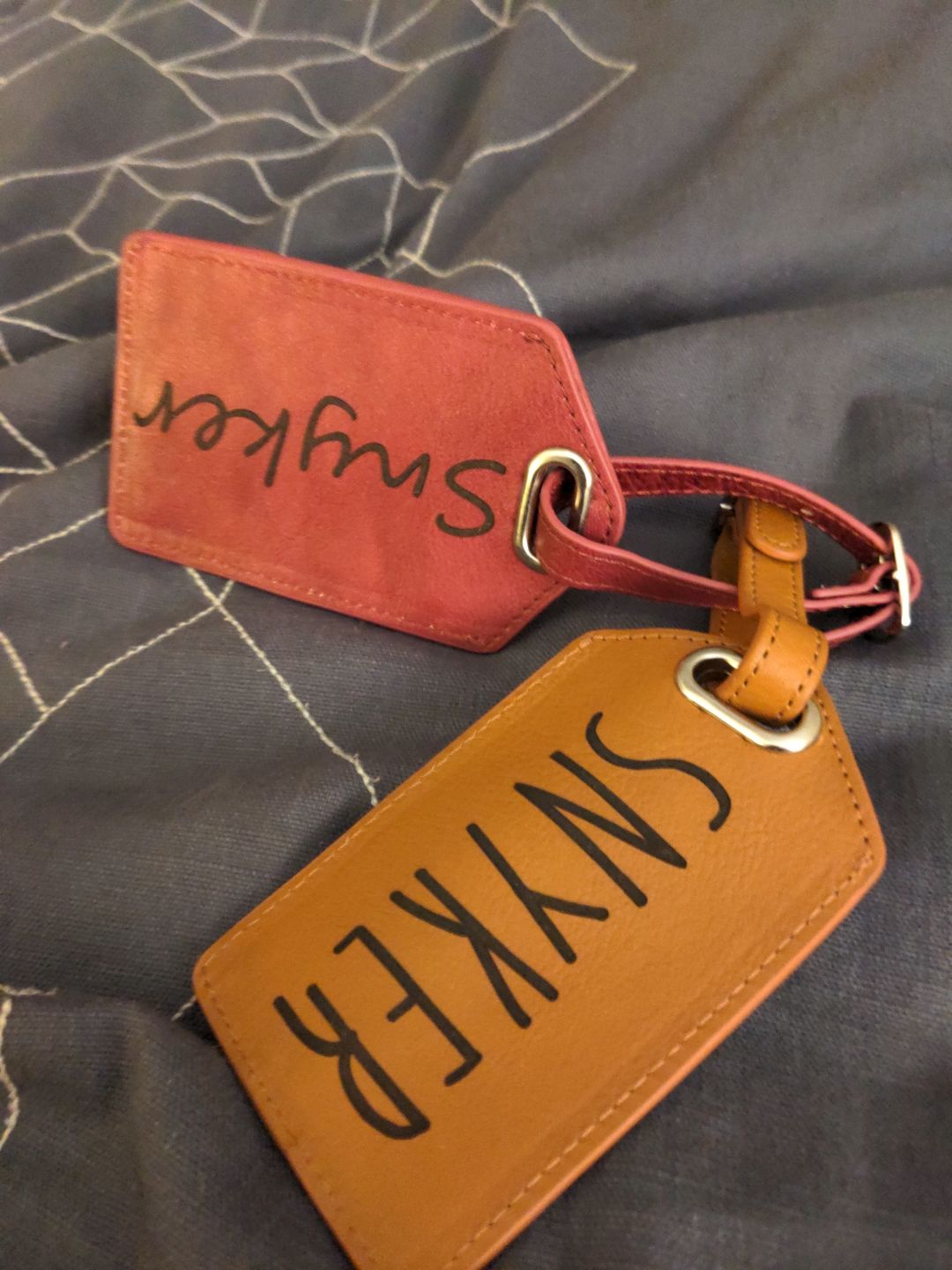 Customer photo review of Personalized Leather Luggage Tag with Monogram or Handwriting