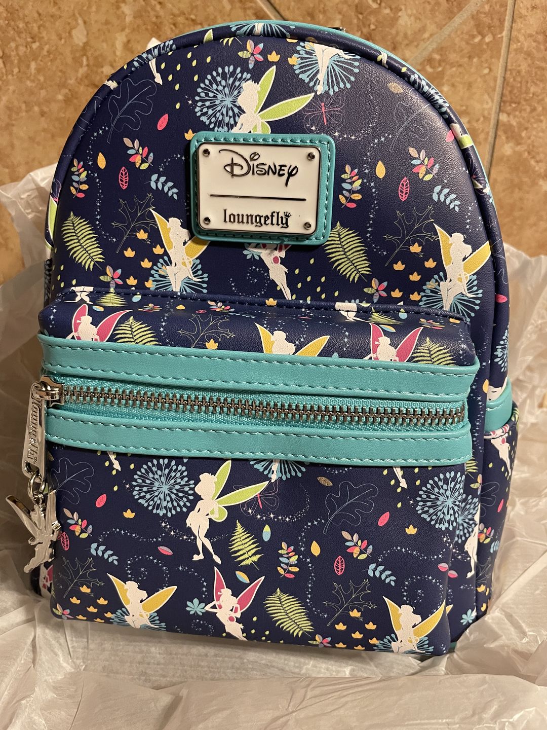 Customer photo review of 707 Street Exclusive - Disney Tinkerbell Glow in the Dark Allover Print Mini Backpack w/ Teal Straps - December Preorder