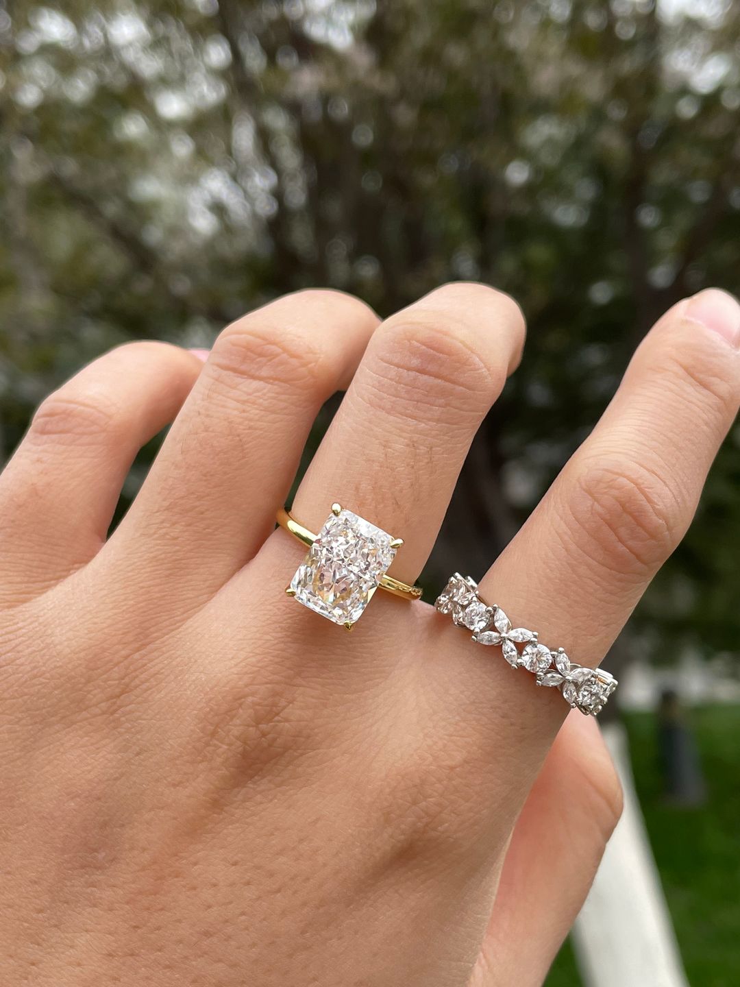 Customer photo review of S925 Classic 4.5 Carat Radiant Cut Simulated Diamond Engagement Ring/Wedding Set