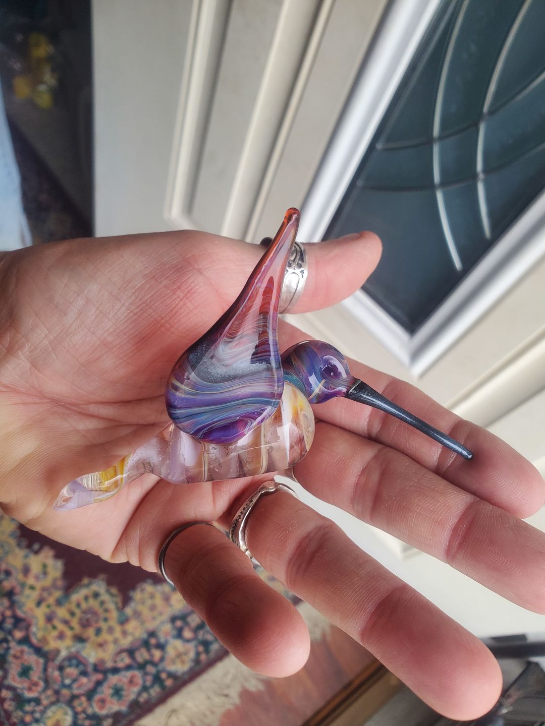 Customer photo review of Purple and Amber Glass Hummingbird Figurine with Cremains