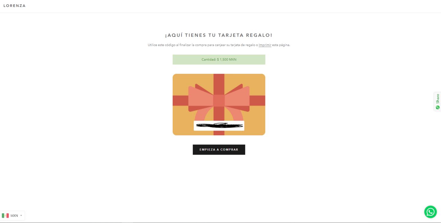 Customer photo review of LORENZA GIFT CARD