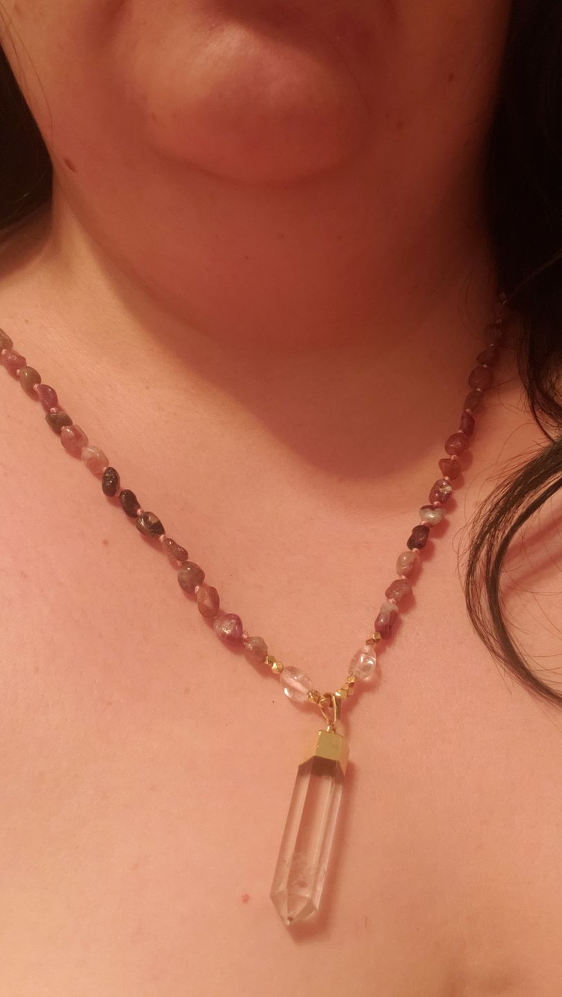 Customer photo review of Natural Tourmaline & Clear Quartz Necklace