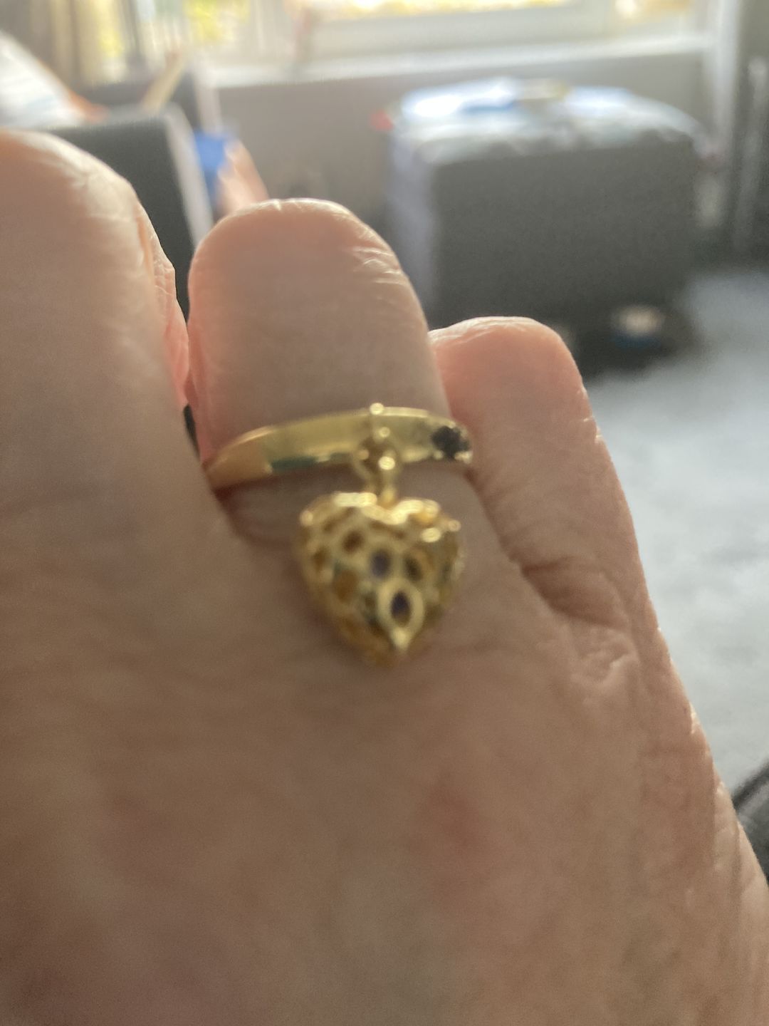 Customer photo review of Angel Heart Charm Ring with Tanzanite