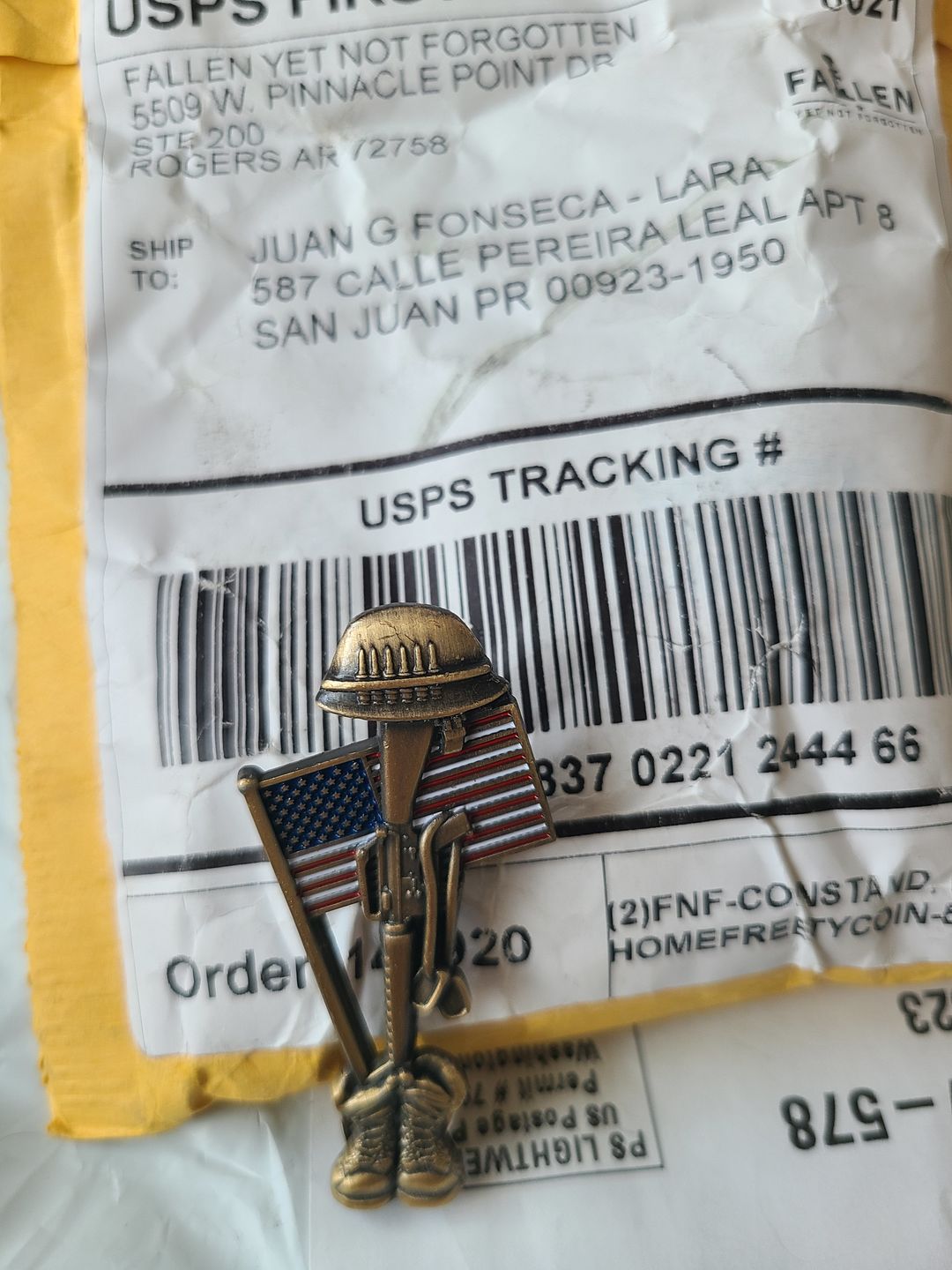 Customer photo review of Fallen Soldier USA Memorial Pin