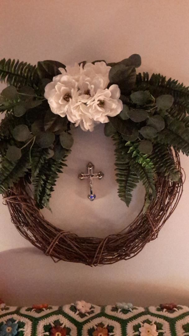 Customer photo review of Olive Wood Crucifix (Fully covered with Mother of Pearl) - Holy Land Crucifixes