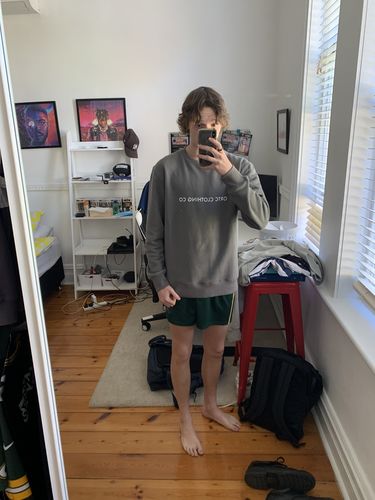 Customer photo review of Fleece Logo Crew Charcoal