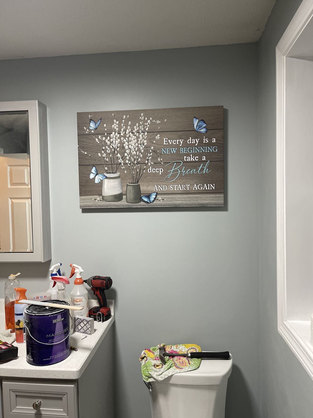 Customer photo review of Every day is a new beginning butterfly flower Christian wall art canvas