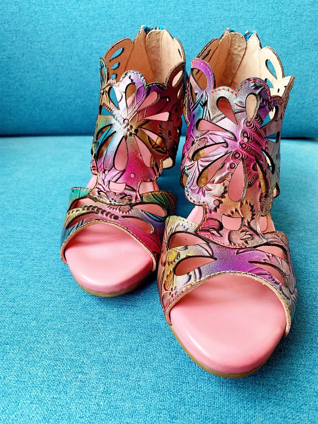 Customer photo review of Bohemia Leather Block Heel Comfy Sandals