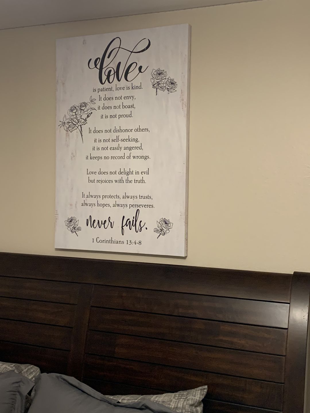 Customer photo review of Love is patient love is kind 1 Corinthians 13:4-8 canvas print - Bible verse wall art