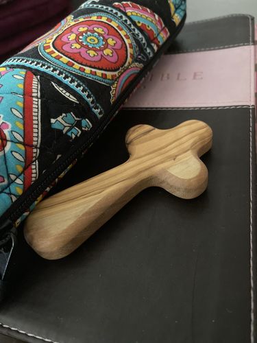 Customer photo review of Olive Wood Comfort Cross (Hand Held) - Holy Land Crosses