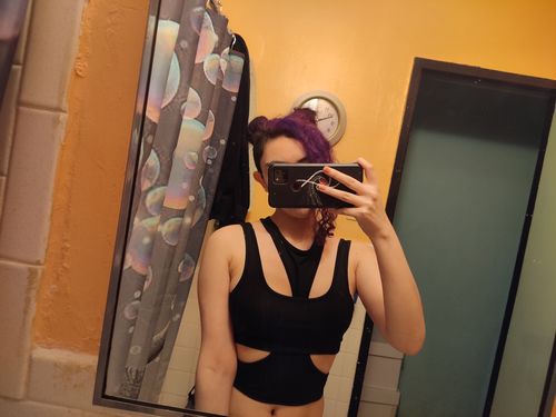 Customer photo review of Hollow out cropped solid top