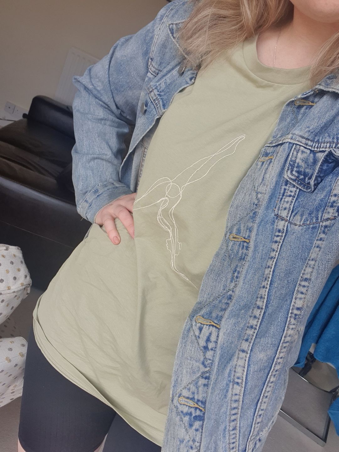 Customer photo review of Sage Embroidered Yoga Pose Organic Cotton T-shirt