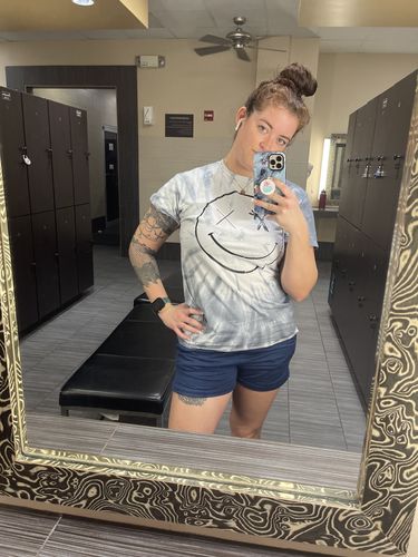Customer photo review of Salty Savage™ Unisex Spliced Smile Contrast Crew Tee | Silver Tie Dye
