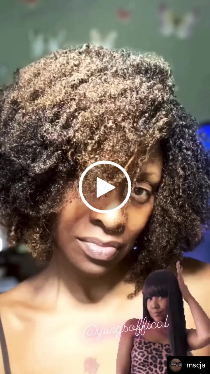 Customer video review of Amber Bangs Brazilian Kinky Curly 5x5 Lace Closure Bob Wig