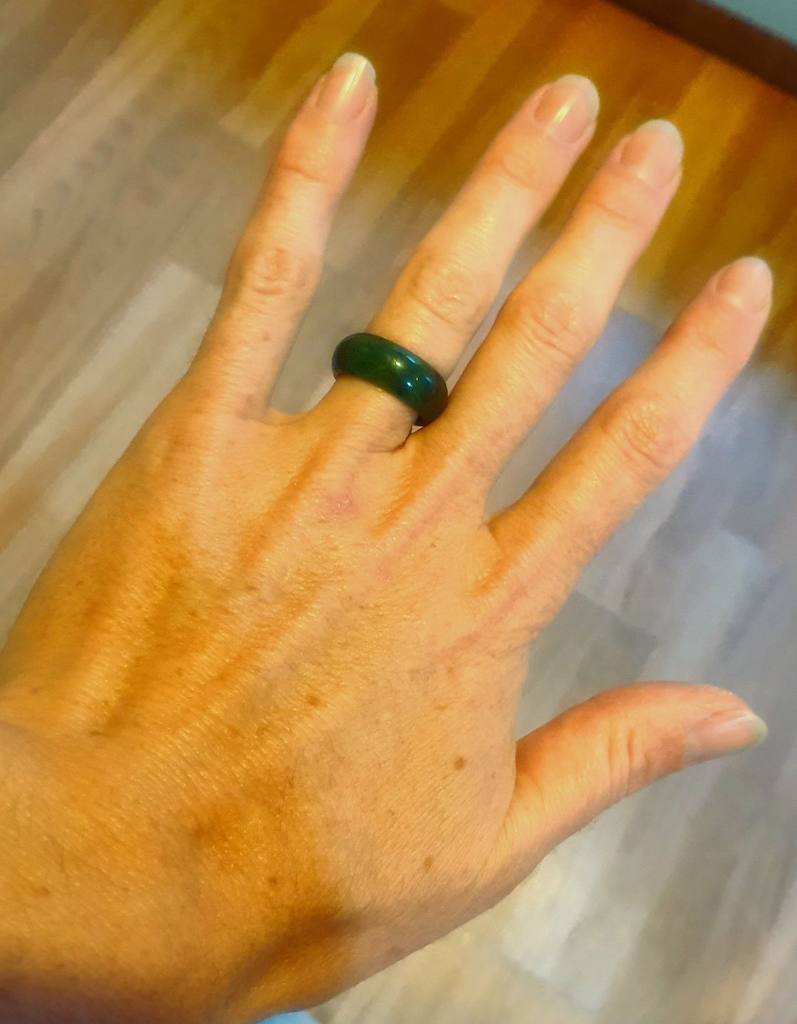 Customer photo review of Wide Greenstone Ring