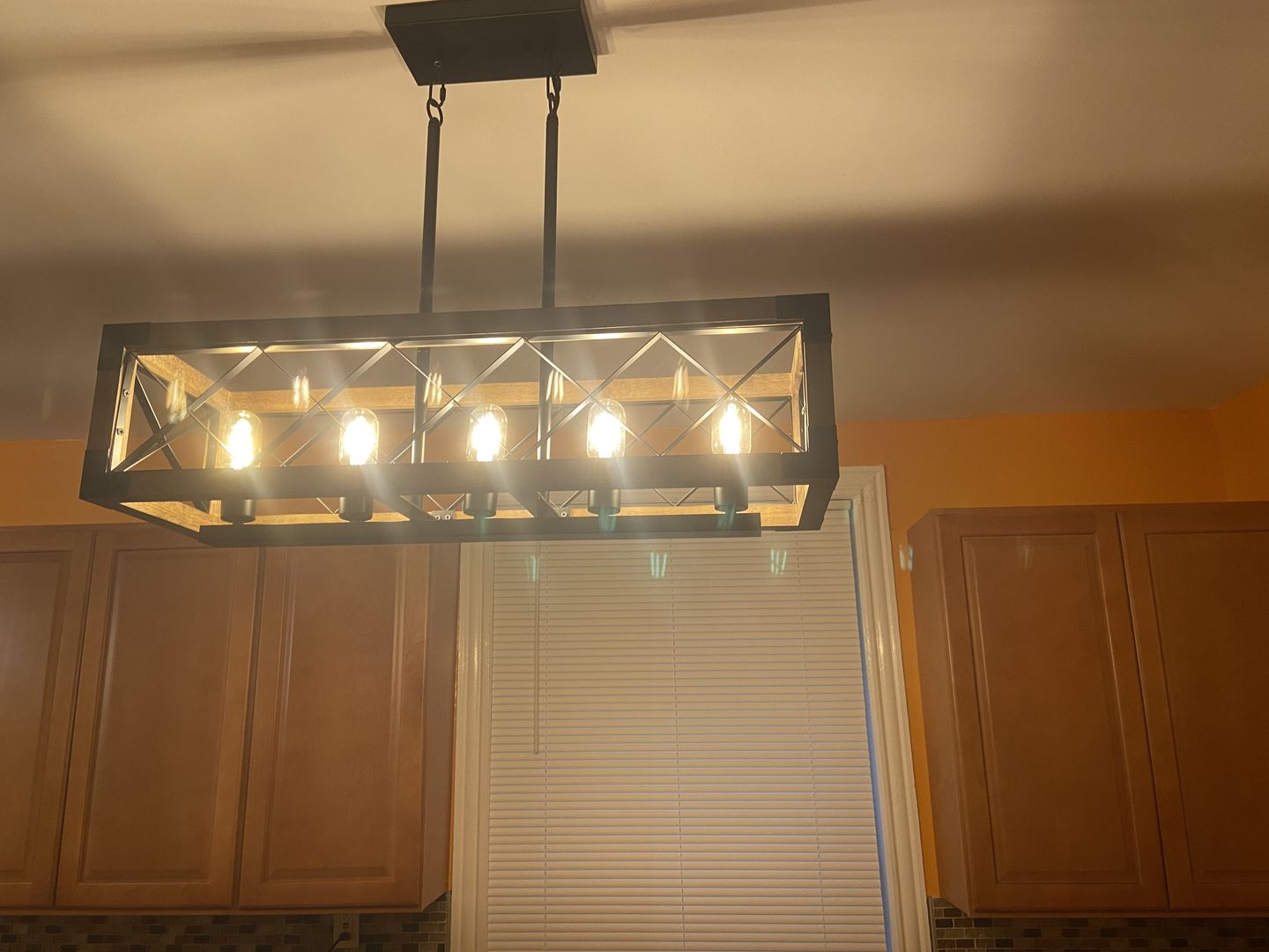 Customer photo review of Farmhouse 5-Light Rectangle Wood Chandelier